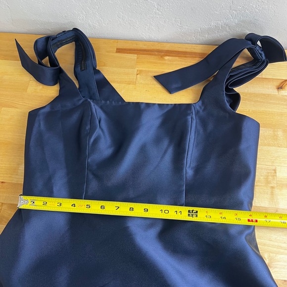 Alfred Sung‎ D868 Winslet Midnight Blue Bow Strap Square Neck Formal Dress Sz 14 - Picture 8 of 9